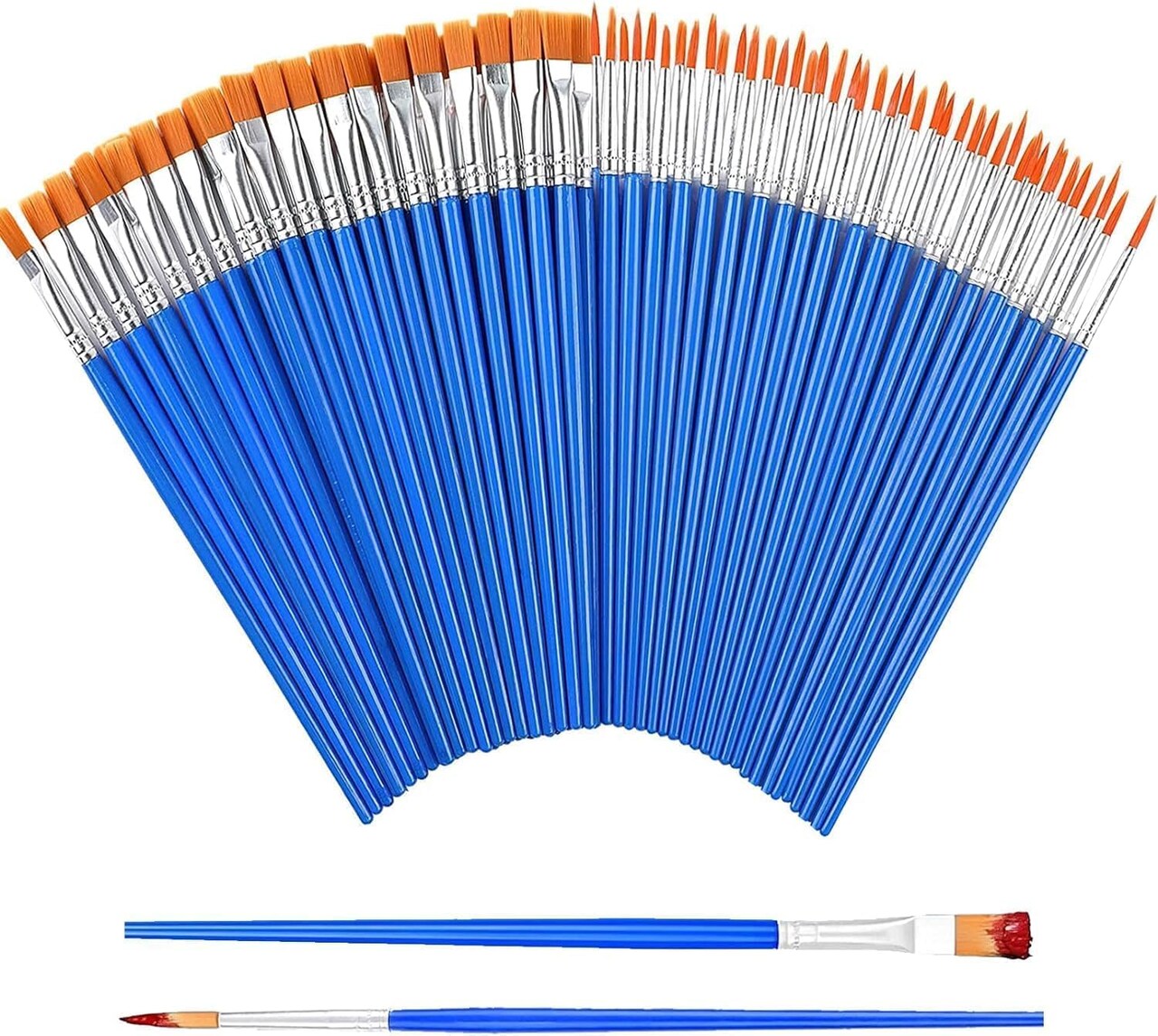 Small Paint Brushes Bulk, 100 Pcs Flat Tip Round Acrylic Paint Brushes, Nylon Hair Craft Paint Brushes for Kids, Paint Brushes